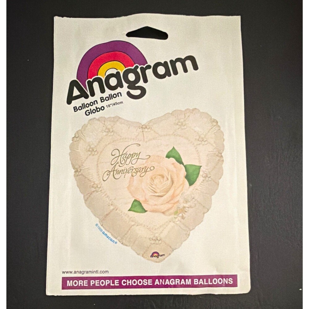 Vintage Anagram Happy Anniversary Heart Foil Balloon 18in White Floral Love